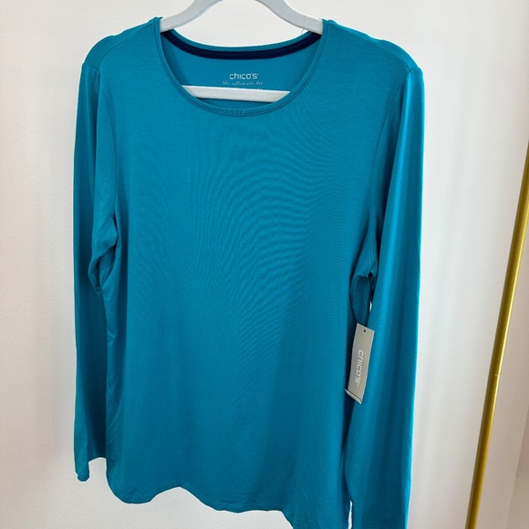 Chico's Tops - CHICOS WOMENS ULTIMATE TEE LONG SLEEVE SCOOP NEDK ALGIERS BLUE SZ 1 NWT